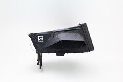 RIGDUP 1.8 soft-shell rooftop tent open side view with RIGDUP logo